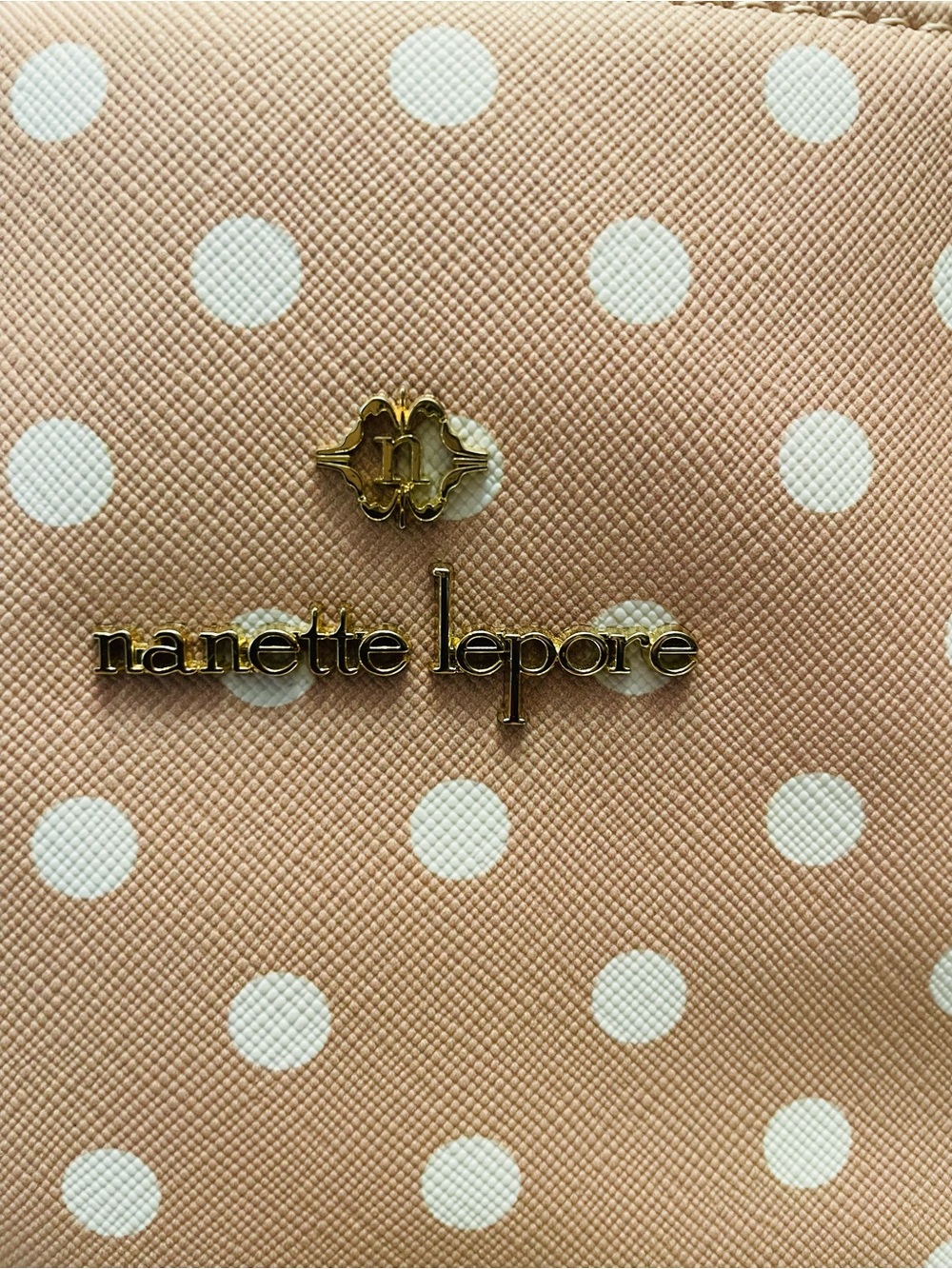 Nanette Lepore Tan/Peach and White Polka Dot Tote - Picture 2 of 11